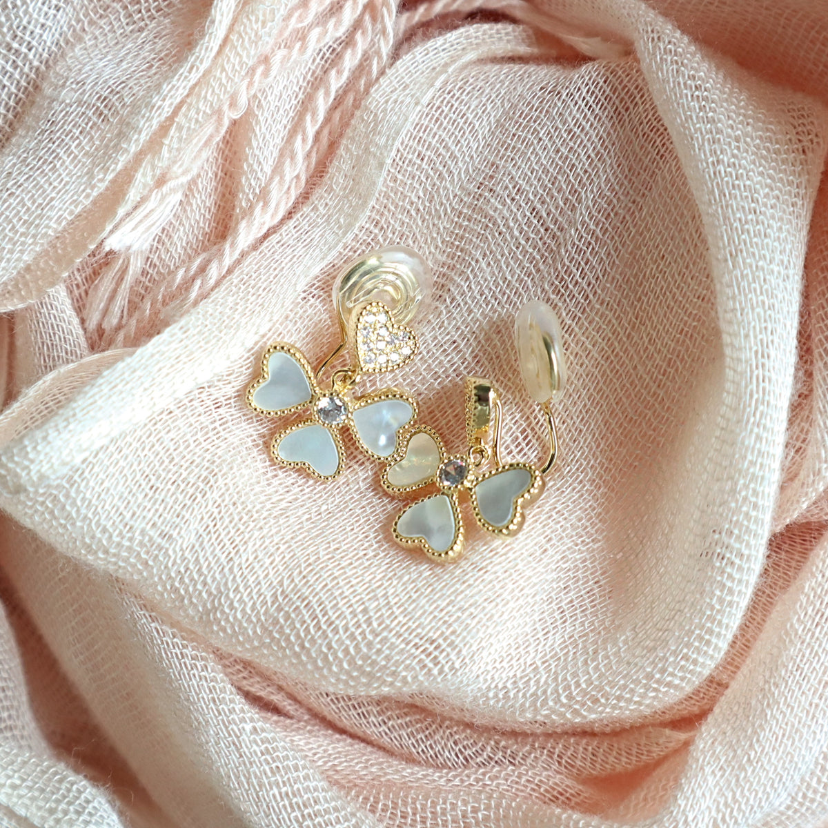 Mother of Pearl Clover Clip On Earrings