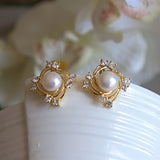 Pearl with simulated diamond clip on stud earrings