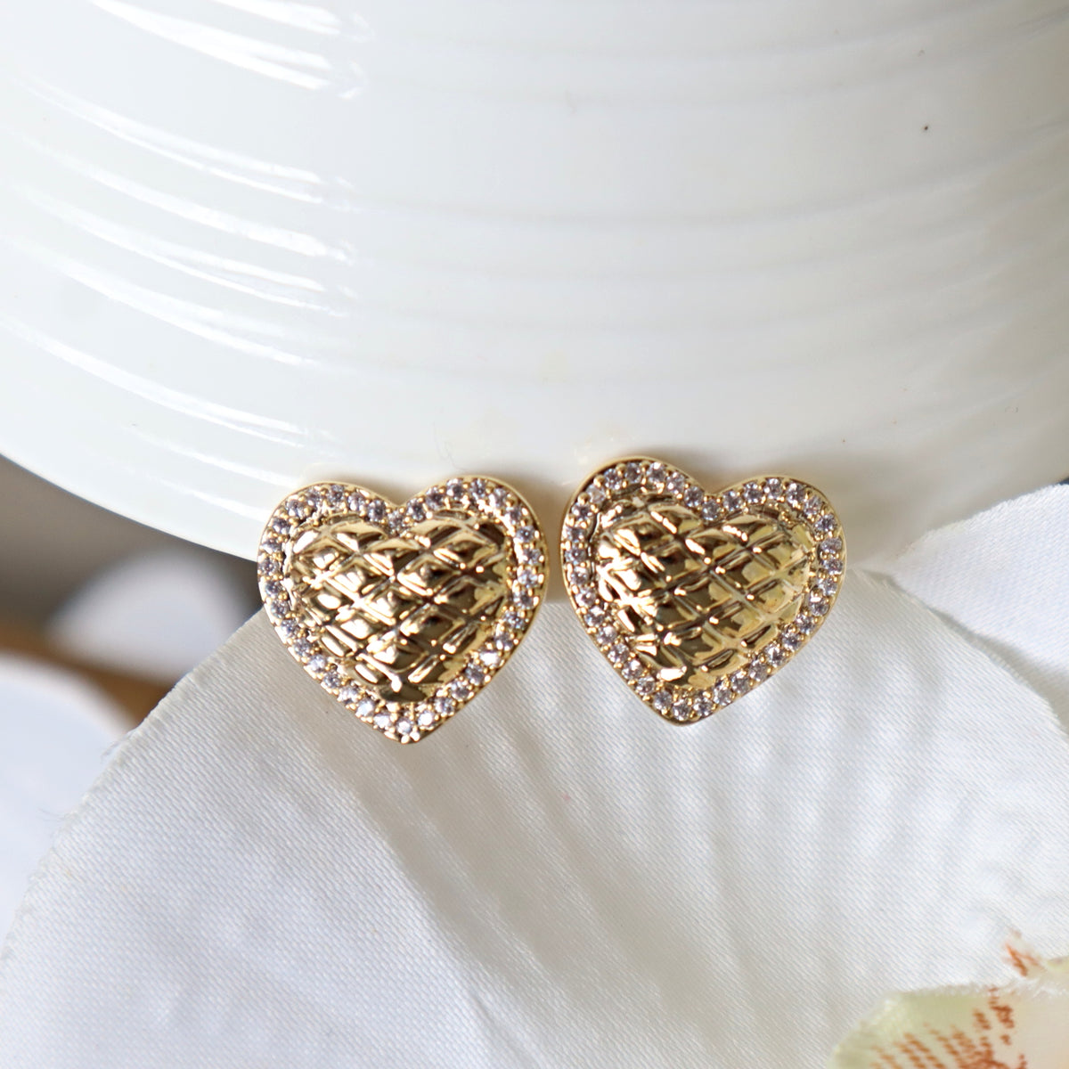 Textured Gold Heart Clip on Stud Earrings