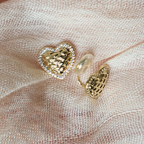 Textured Gold Heart Clip on Stud Earrings