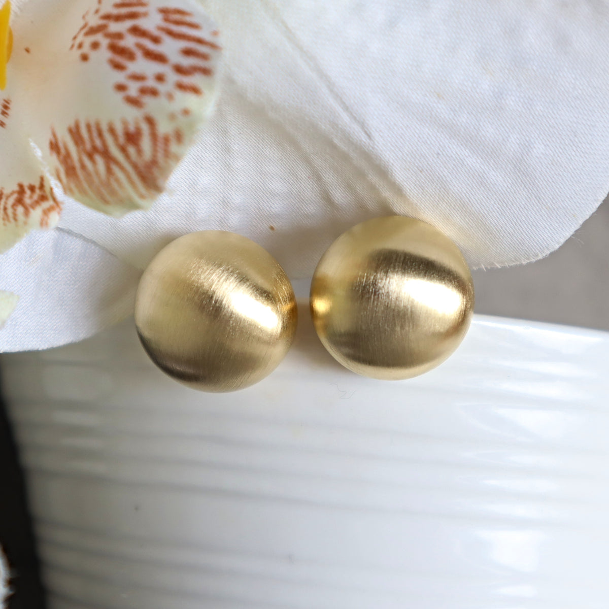 Satin Gold Dome Shape Clip on Earrings