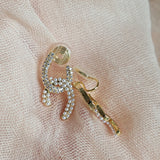 U shape arc link clip on earrings with pearls and crystals 