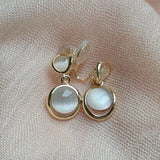 opal dangle clip on earrings