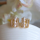 Pearl Huggie Hoop Clip on Earrings