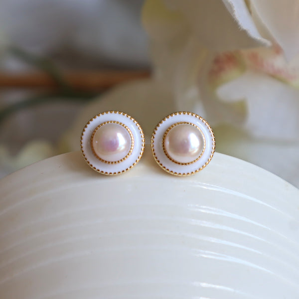 Pearl Clip on Stud Earrings 14k gold plated