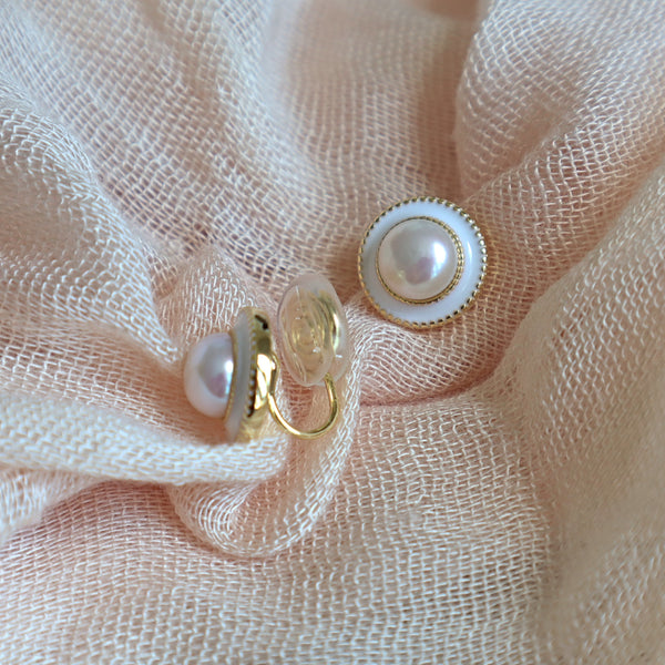 Pearl Clip on Stud Earrings 14k gold plated