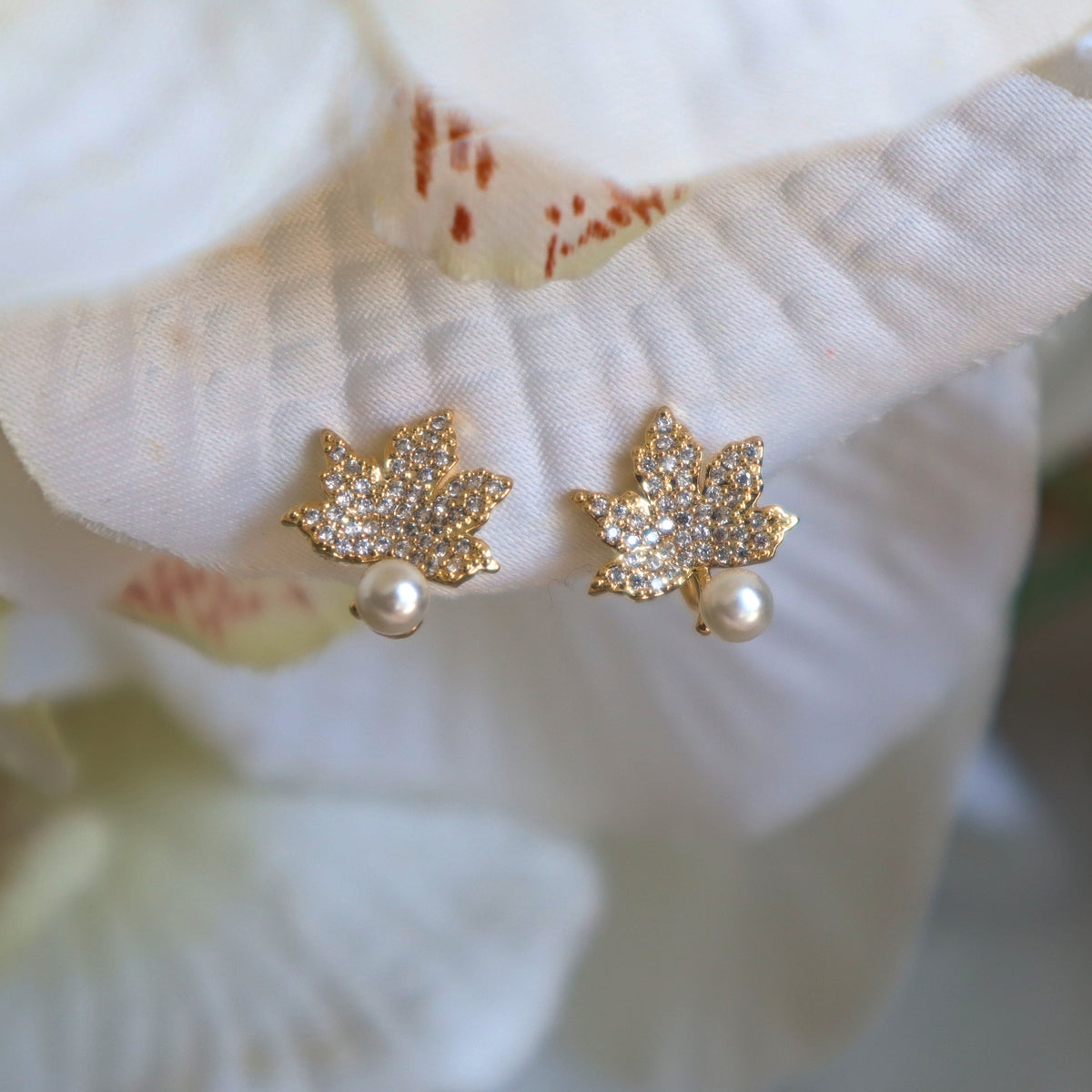 Sparking Maple Leaf Clip on Earrings