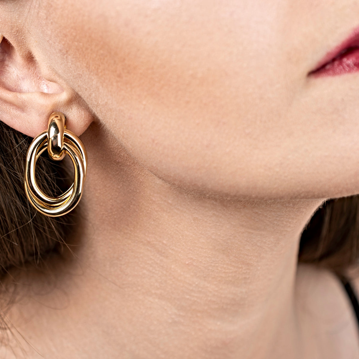 Gold Multi-Hoop Dangle Clip-on-Earrings