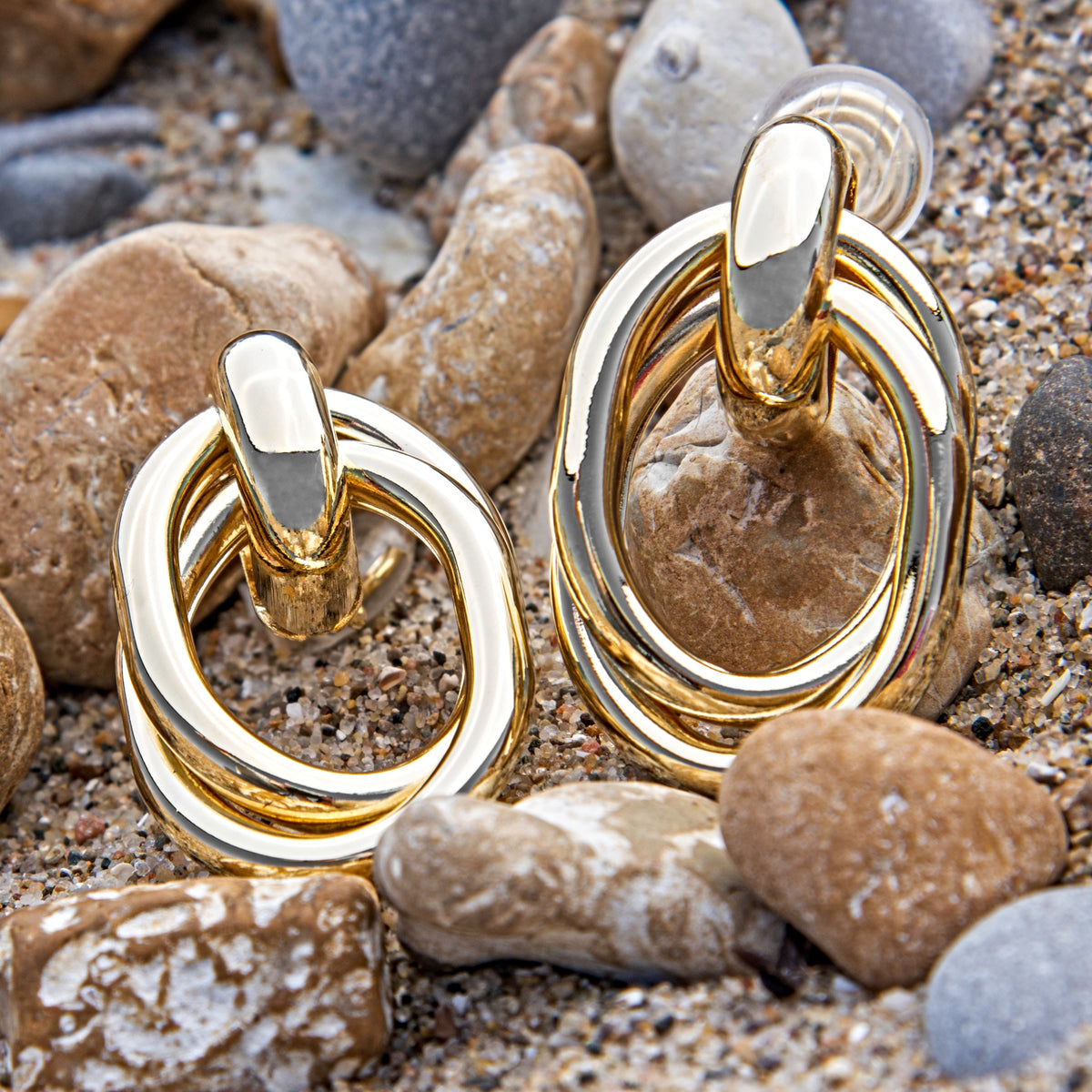 Gold Multi-Hoop Dangle Clip-on-Earrings