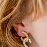 U shape arc link clip on earrings with pearls and crystals 