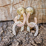 U shape arc link clip on earrings with pearls and crystals 