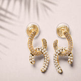 U shape arc link clip on earrings with pearls and crystals 