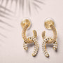 U shape arc link clip on earrings with pearls and crystals 